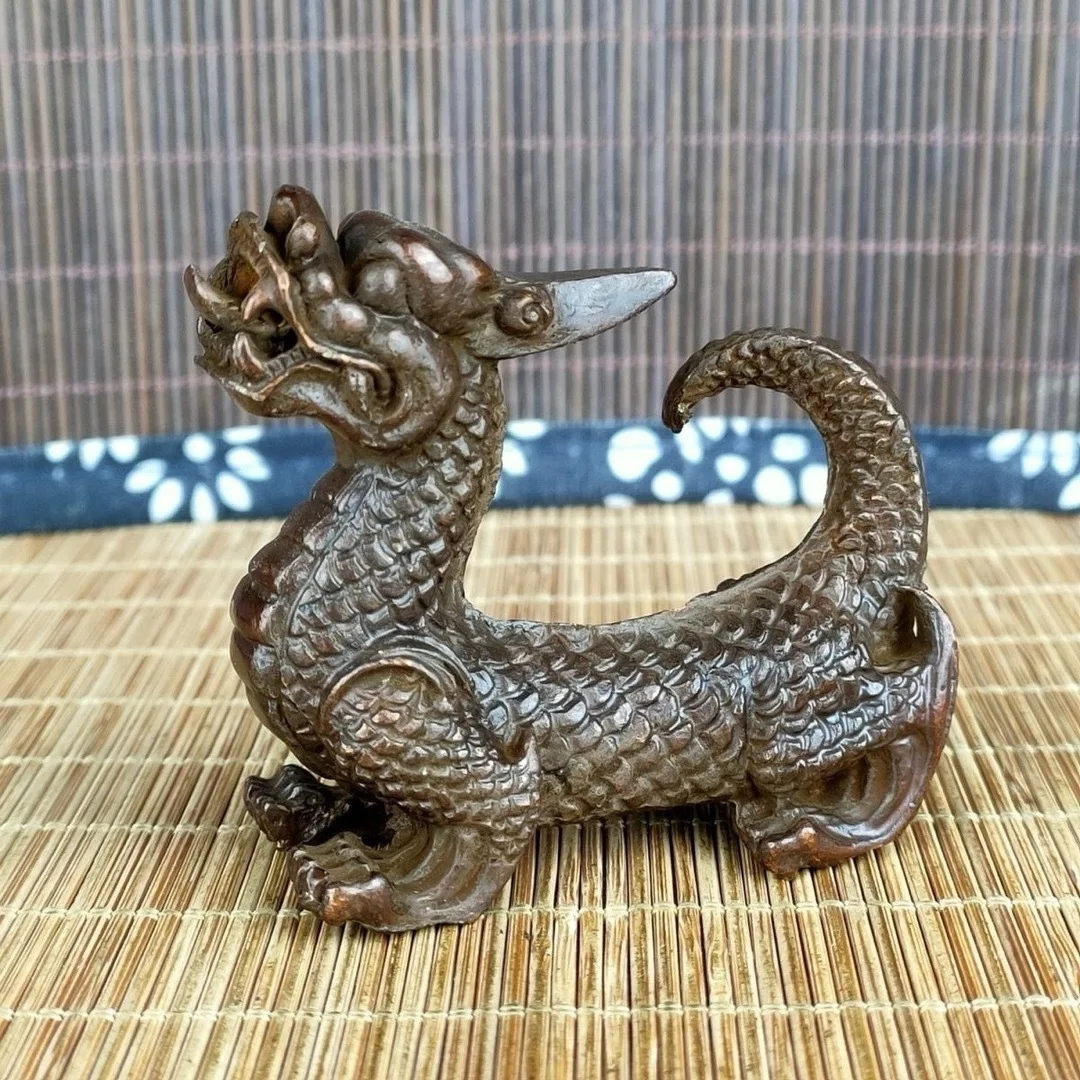 

Sculpture animal statue copper solid one-horned arowana cover, iron pot lid support Japanese ceremony tea party copy pet props