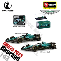 New 1:43 Bburago F1 Aston Martin Aramco F1 Team AMR23 2023 Dust Cover 14 Alonso #18 Stroll # Alloy Car Die Cast Model Toy Gifts