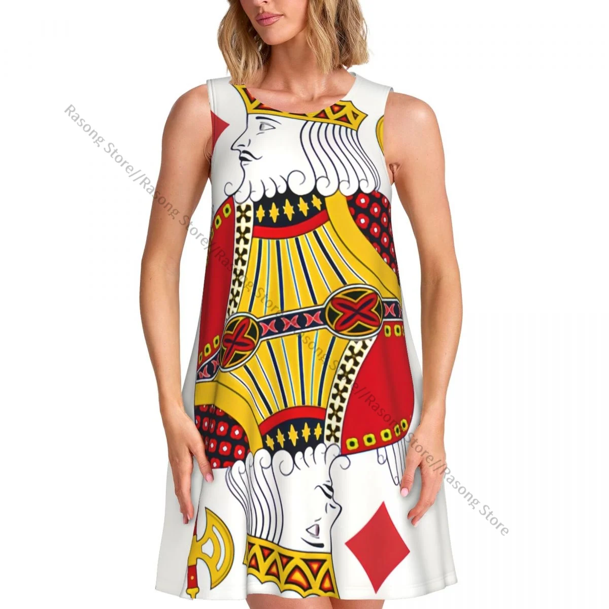 

Женская одежда Платье King O Diamonds с фон для игральных карт Круглый вырез Платье без рукавов