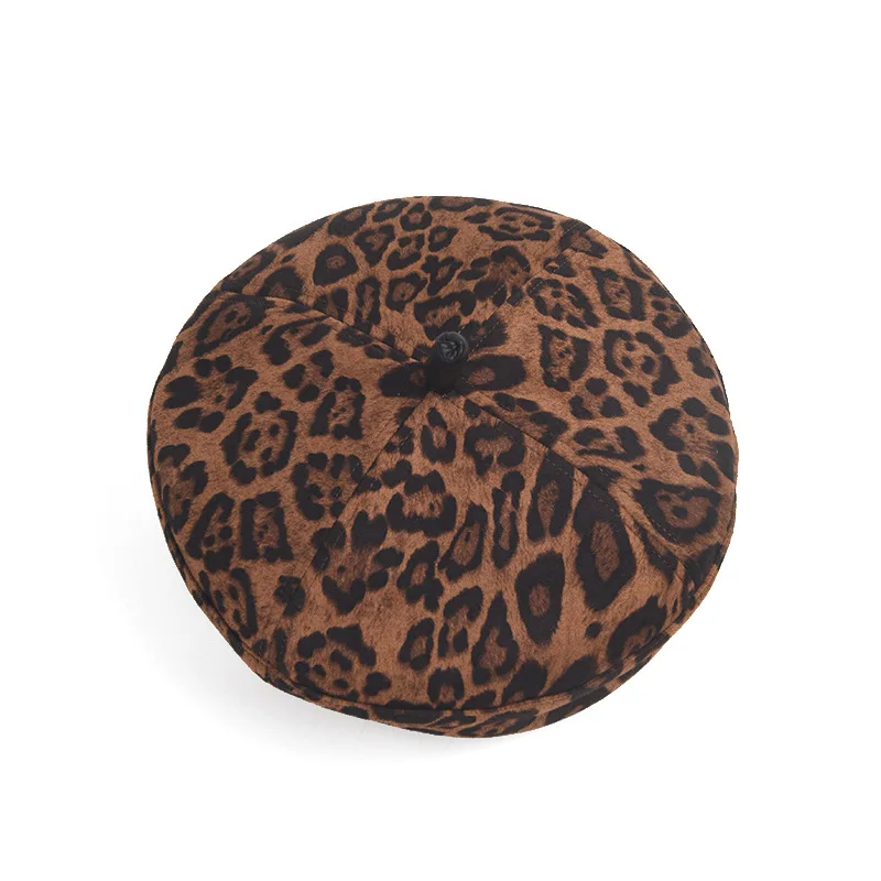 USPOP Autumn Winter New Leopard Print Beret Hat for Women Fashion Retro Suede Hat