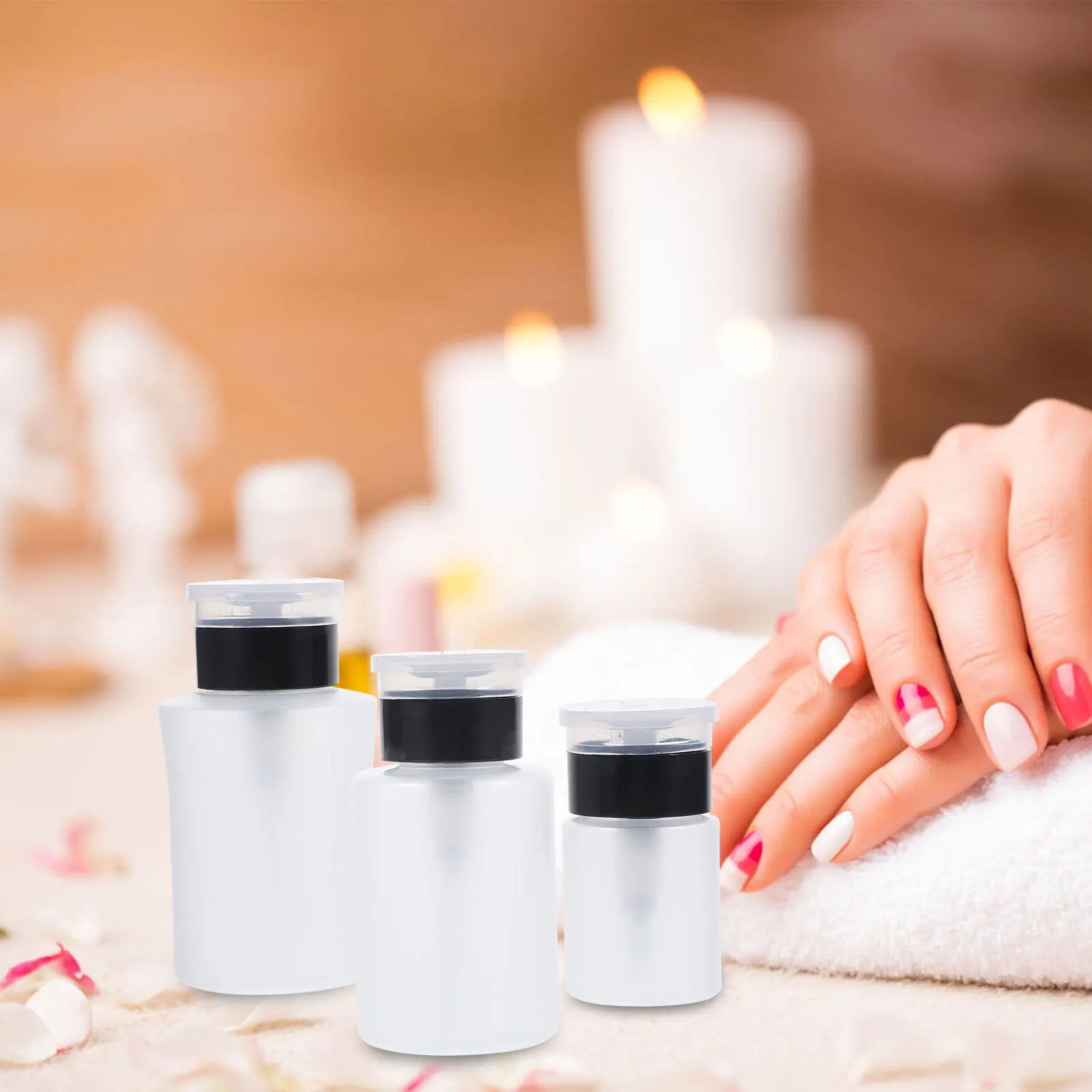 3 個の空のプレスポンプボトルマニキュアリムーバーディスペンサー詰め替え可能な液体収納旅行メイク落としマニキュア用品