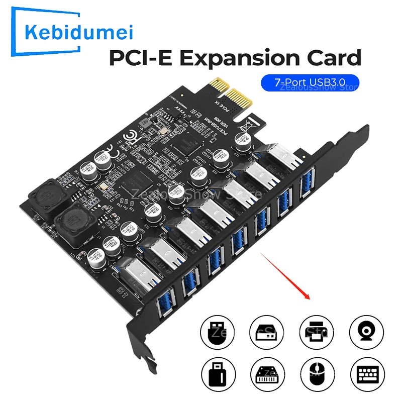 

7-Port USB 3.0 PCIe Expansion Card 5Gbps USB 3.0 Hub Adapter PCI Express To USB Expansion Card for PC Windows 11/10/8/7/XP/Linux
