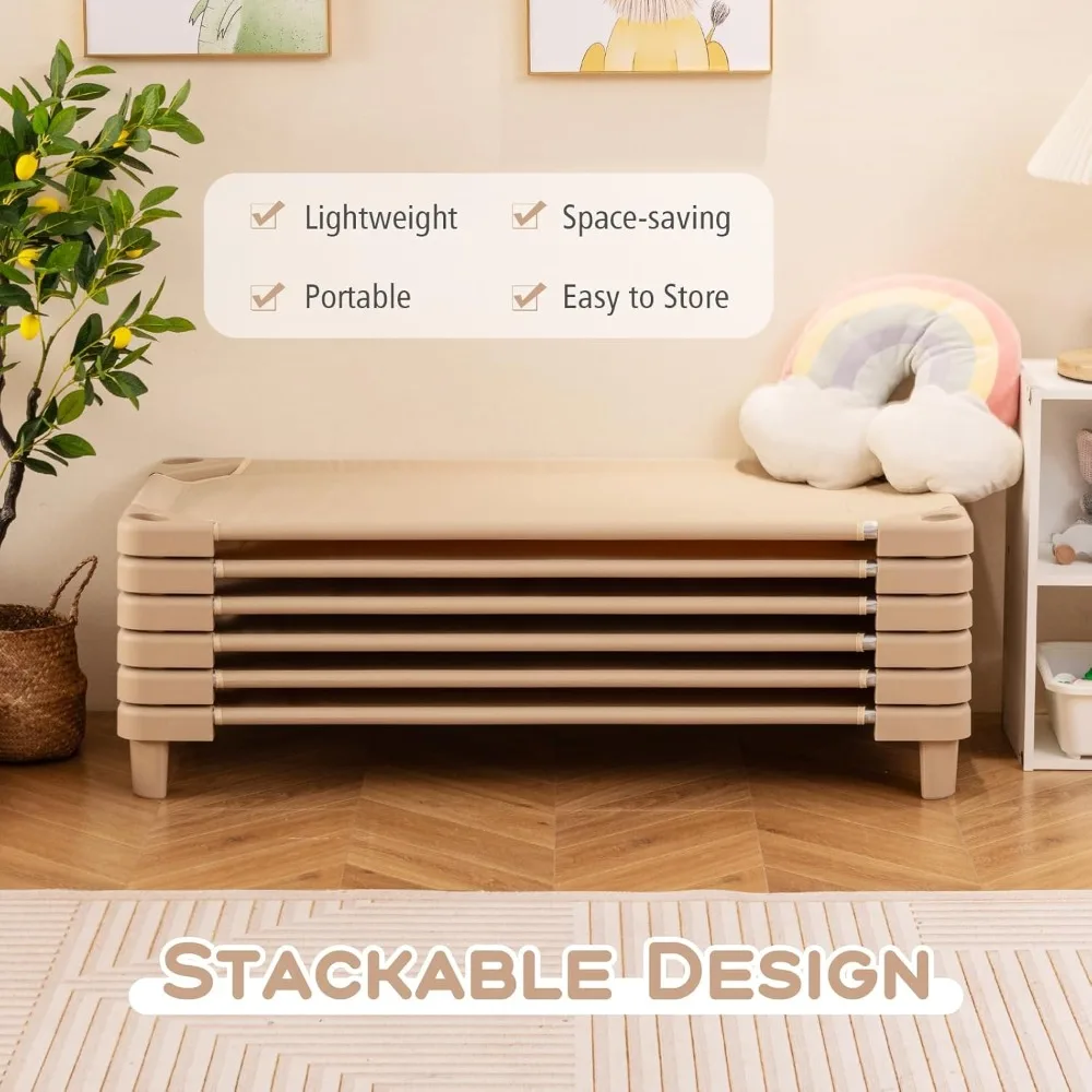مجموعة سرير رعاية نهارية للأطفال الصغار مكونة من 6 قطع، سرير قيلولة للأطفال مع زوايا سهلة الرفع لمرحلة ما قبل المدرسة ووقت النوم