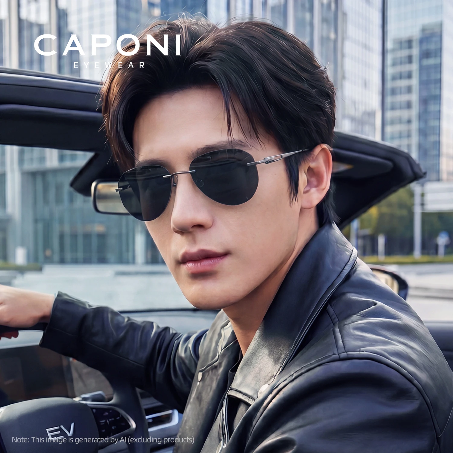 CAPONI Rimless Men's Sunglasses Polarized Photochromic UV400 Outdoor Driving Sun Glasses Titanium Alloy Fashion Eyewear BS22003