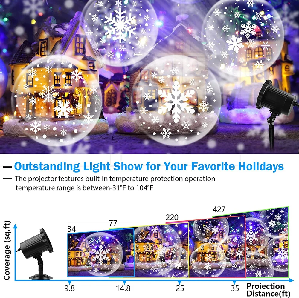 Snowflake Projector Lights Outdoor Waterproof Rotating LED Snowfall Projection Lamp for New Year Wedding Party Garden Xmas Decor