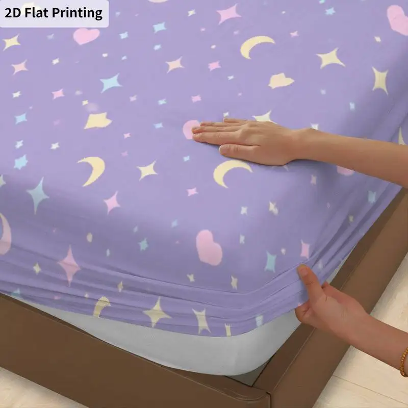 3Pcs Purpleheartsstars Fitted Sheet Three Piece Set (1*Fitted Sheet + 2*Pillowcases, Coreless), Bedding Set