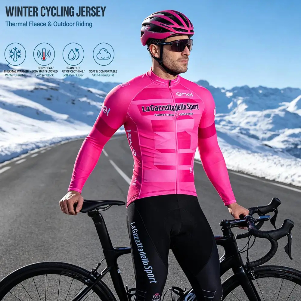 2027 Tour De Italia Giro Winter Thermal Fleece Long Sleeve Cycling Jersey Set Bib Pants Ropa Ciclismo Bicycle Clothing MTB Bike