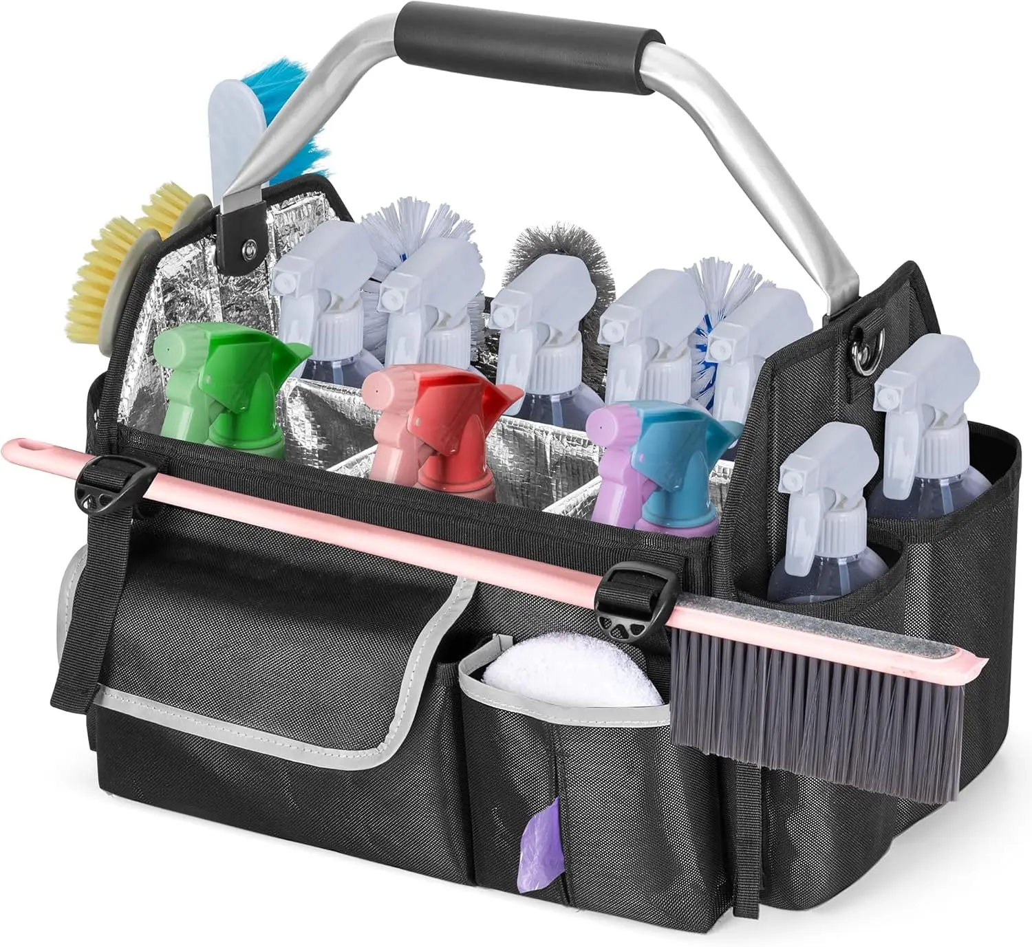 

Wearable Cleaning Caddy Organizer, Cleaning Supplies Bag with Divider & Support Pad, Cleaner Tote with Handle & Detachable Shoul