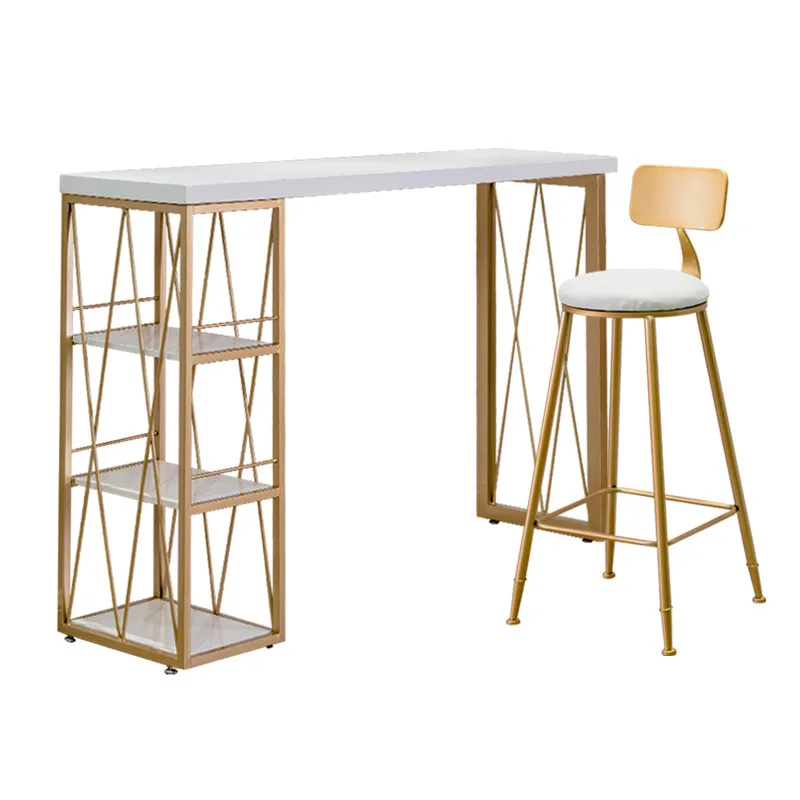 

Nordic creative white tall bar marble milk tea shop wall long table wrought iron bar table