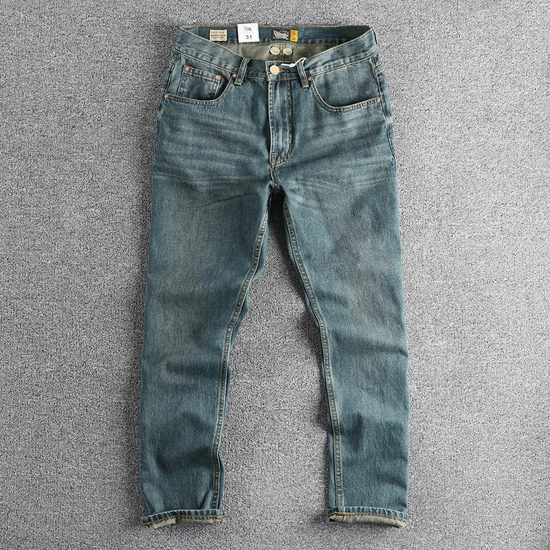 

Q132# 2024 Spring and Autumn New American Retro Twill Denim Jeans Men's Simple 96% Cotton Washed Old Straight Youth Casual Pants