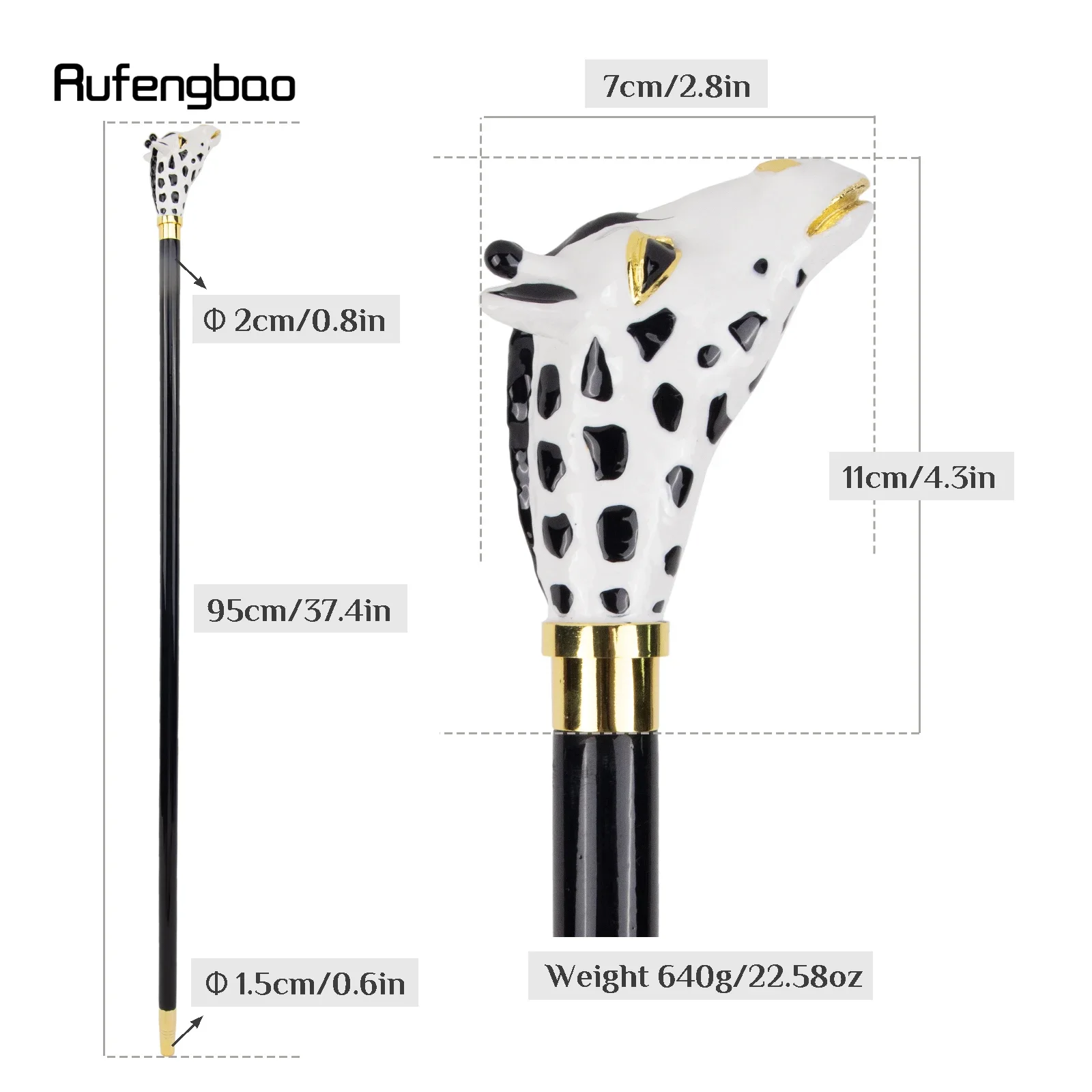 Ceramic Giraffe Head Wooden Single Joint Fashion Wood Walking Stick Decorative Walking Cane Halloween Mace Wand Crosier 95cm