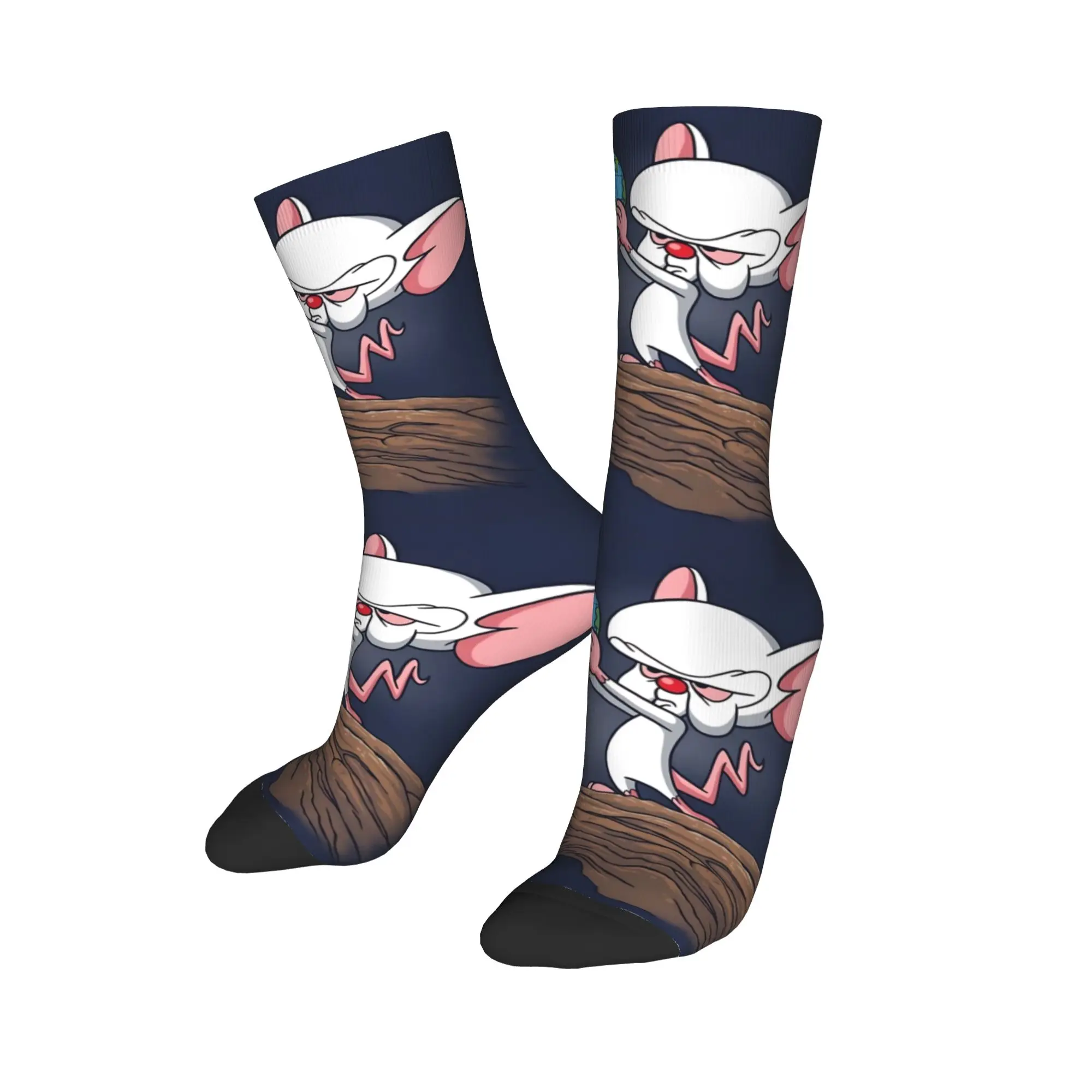 1 Pair Funny Crazy Sock for Men Holding Earth Cliff Scene Cartoon Hip Hop Vintage Pinky And The Brain Happy Pattern Printed Sock