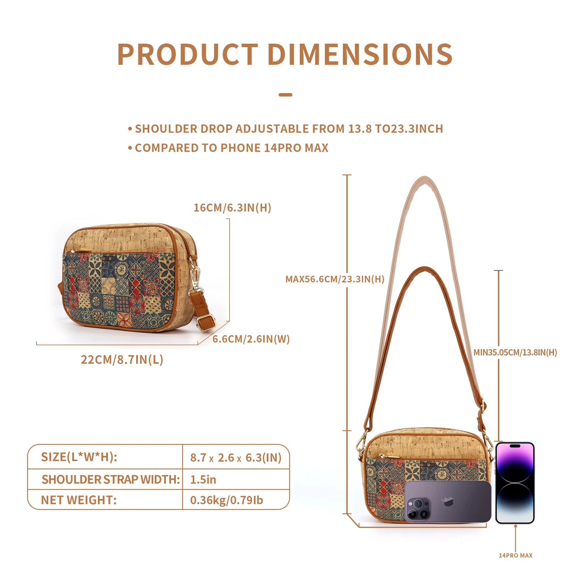 Hot Sale Bark Crossbody Cork Square Printing Shoulder Bag Small Square Bag Fashion Single Women\'s Bag