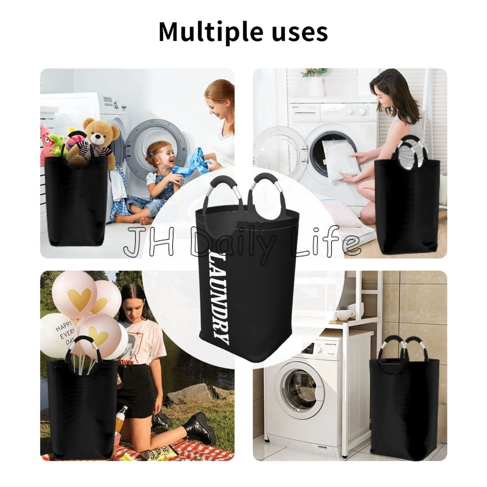 50L Large Laundry Basket Collapsible Laundry Bag Freestanding Tall Clothes Hamper Foldable Washing Bin Black Storage Basket