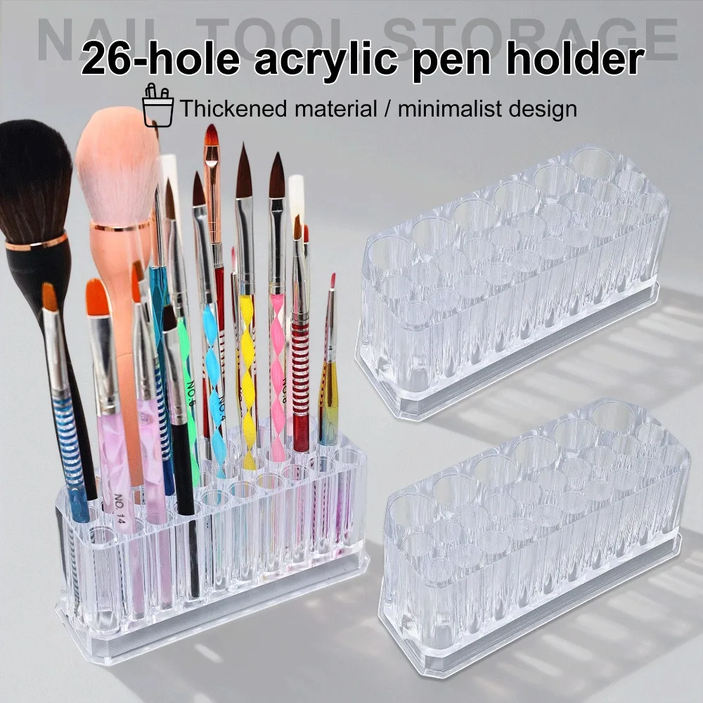 26 Holes Acrylic Nail Brushes Organizer Storage Makeup Eyeliner Lip Liner Holder Organizer Display for Salon Nail Accessories