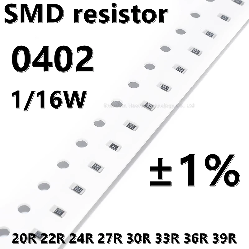 (100pcs) 0402 SMD resistor 1% 20R 22R 24R 27R 30R 33R 36R 39R 1/16W