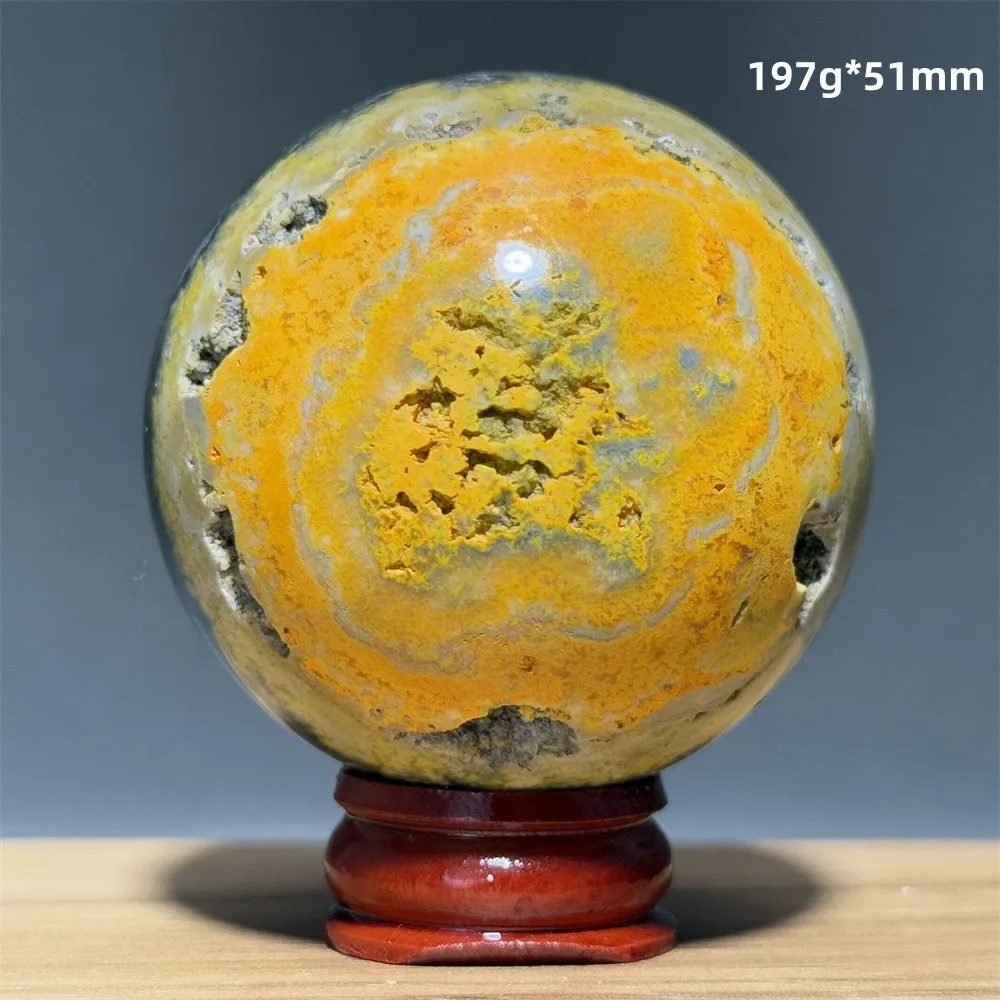 Natural Bumblebee Jasper Mineral Original Stone Ball Heals Halo Meditation Witchcraft Energy Home Feng Shui Decoration+Base