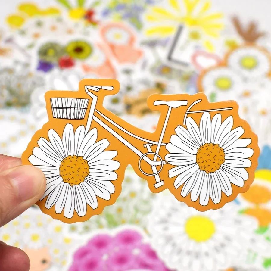 50 PCS Daisy Stickers Cute Flower Anime Stickers for Laptop Skateboard Guitar Luggage Bicycle Motor Car Decal Waterproof Sticker