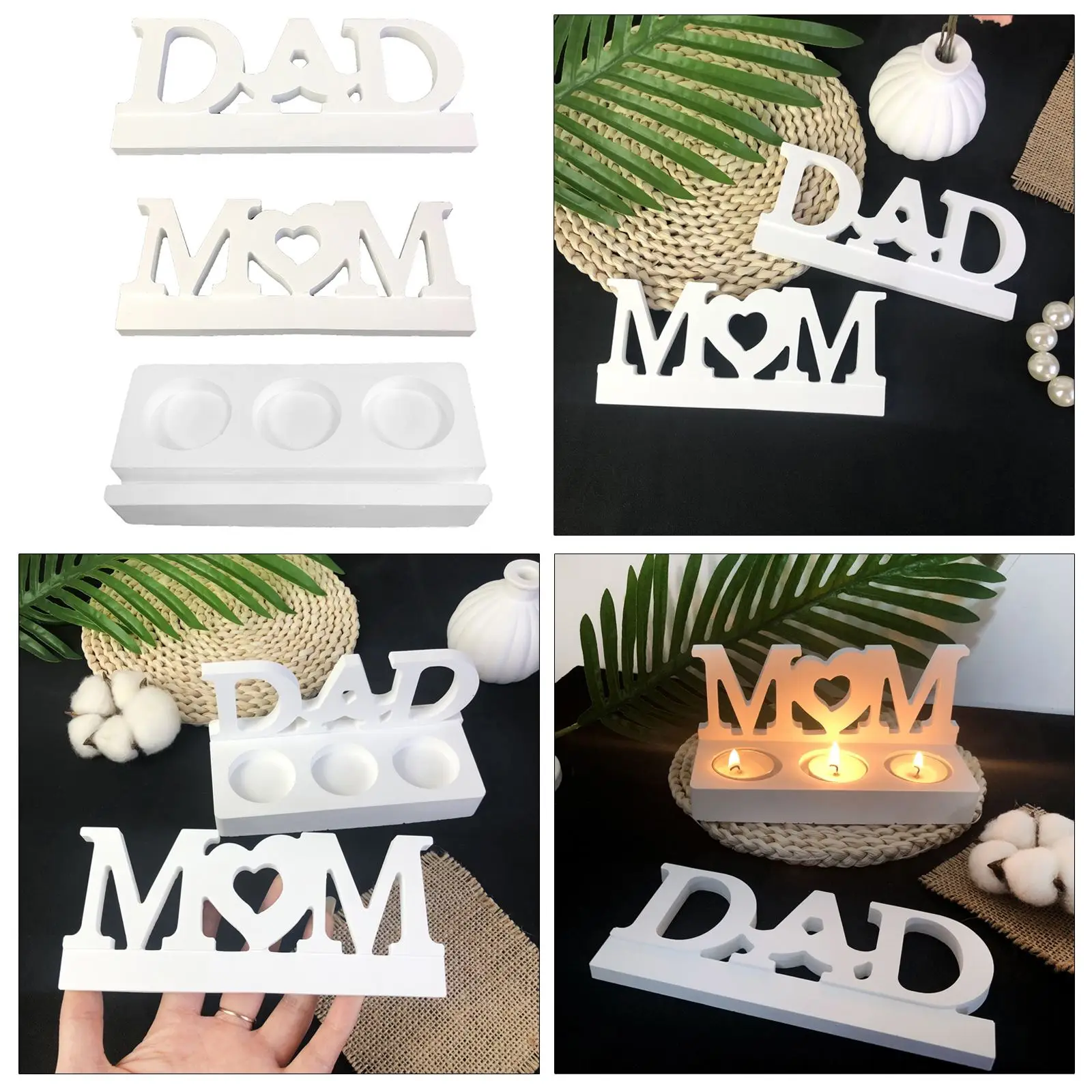 Dear Dad Mom Candle Holder Silicone Mould DIY Express Love Gift 3D Candle Holder Mould Resin Plaster Mould Home Decoration