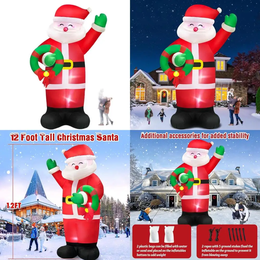

12-Foot LED-lit Waterproof Santa Claus Outdoor Inflatable for Christmas Lawn Party
