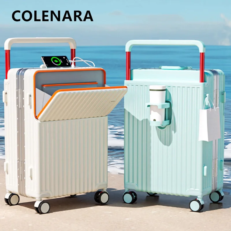 COLENARA Cabin Suitcase Front Opening Laptop Boarding Case USB Charging Multifunctional Trolley Case 20