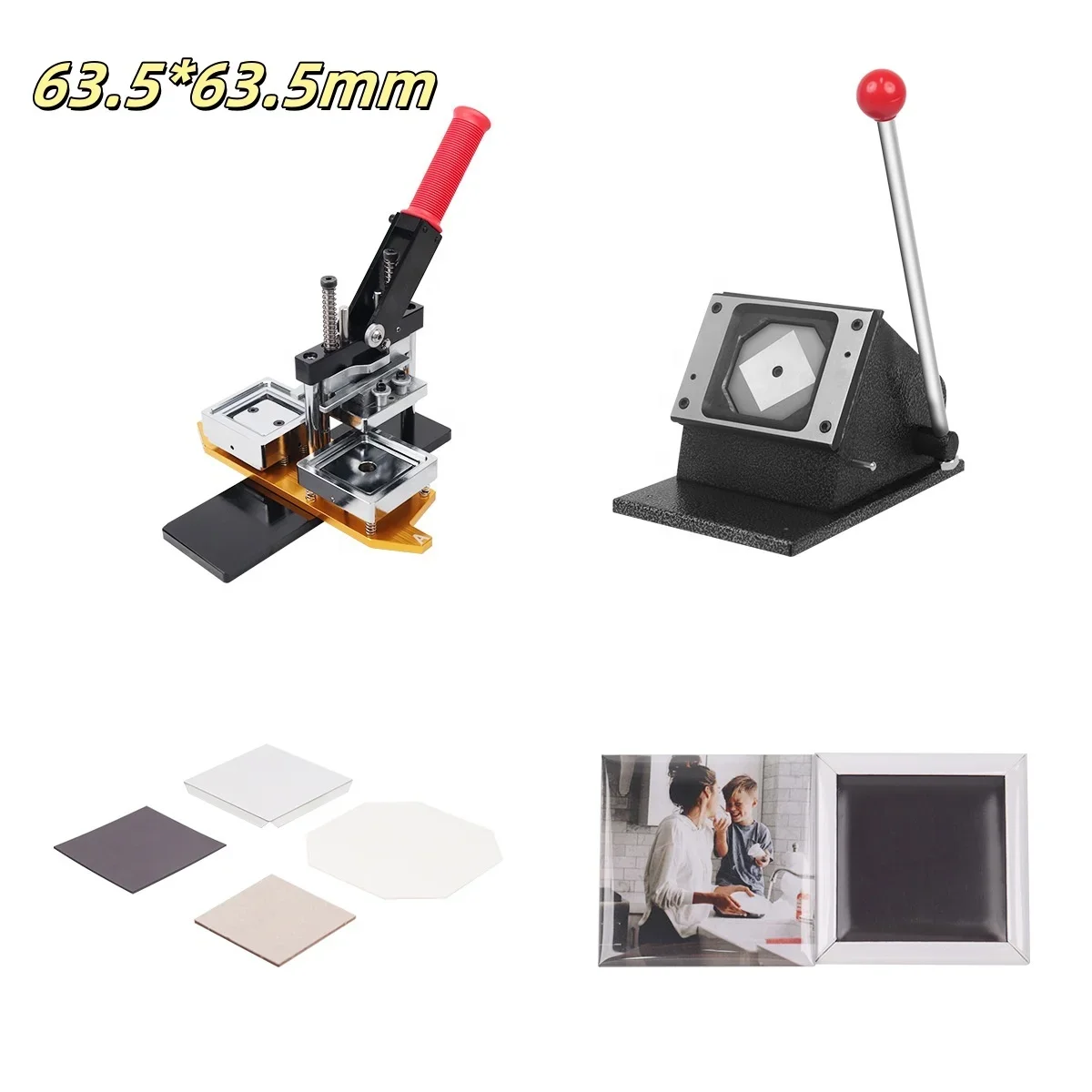 MIDELI 50*50mm 2*2 inch Square Manual Metal Fridge Magnet Maker Machine Kit with Paper Cutter & Materials