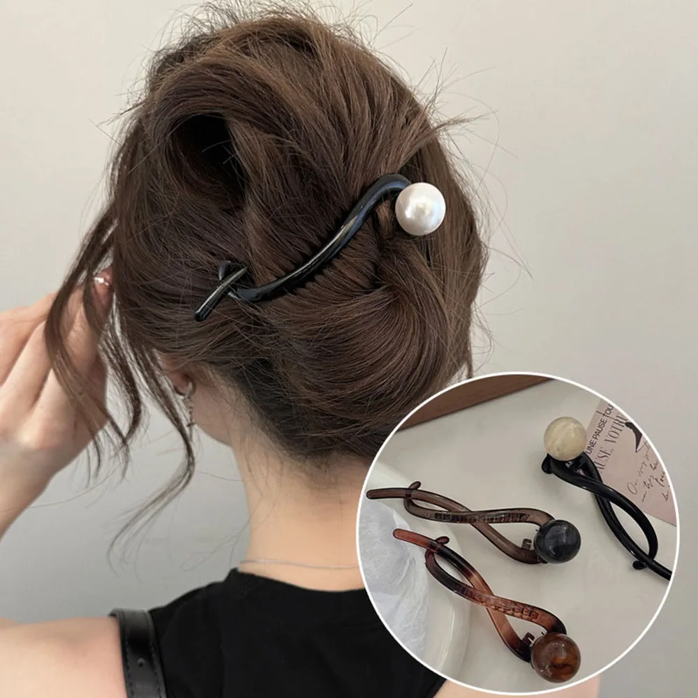 

Retro S Shape Pearl Ponytail Twist Hair Clips for Women Bun Hairpin Headwear Acrylic Barrettes Banana Clips Hair accessories