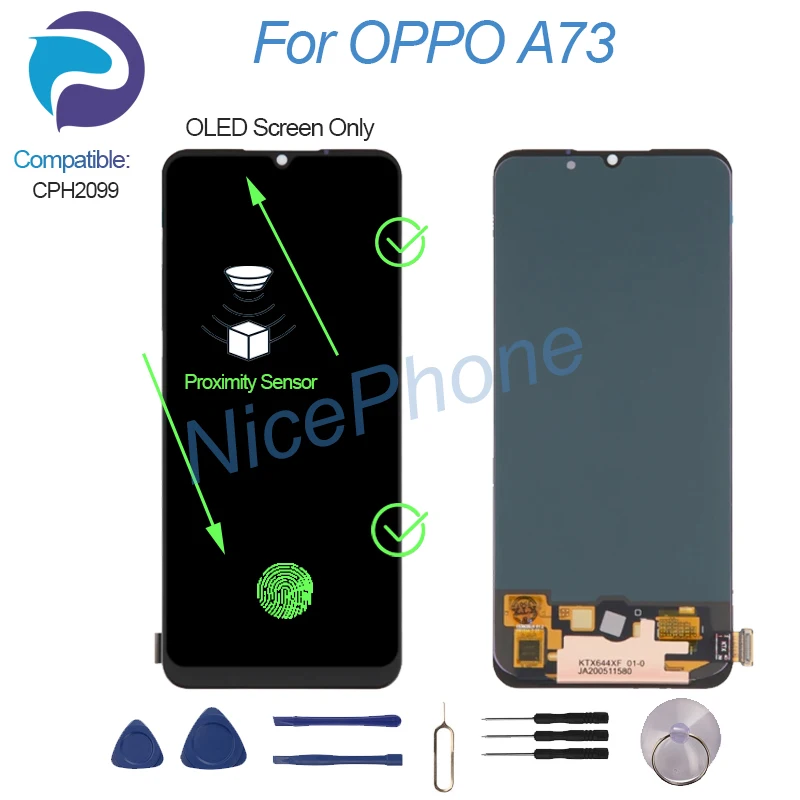 Oppo a73用の交換用LCDタッチスクリーンパネル,6.44インチ,cph2099 a73