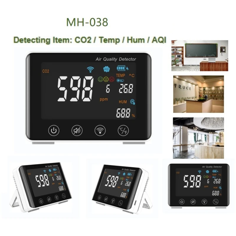 

CO2 Air Detector Wifi 4-In-1 Air Detector For Home Office Grow Tent Wine Cellar Garage