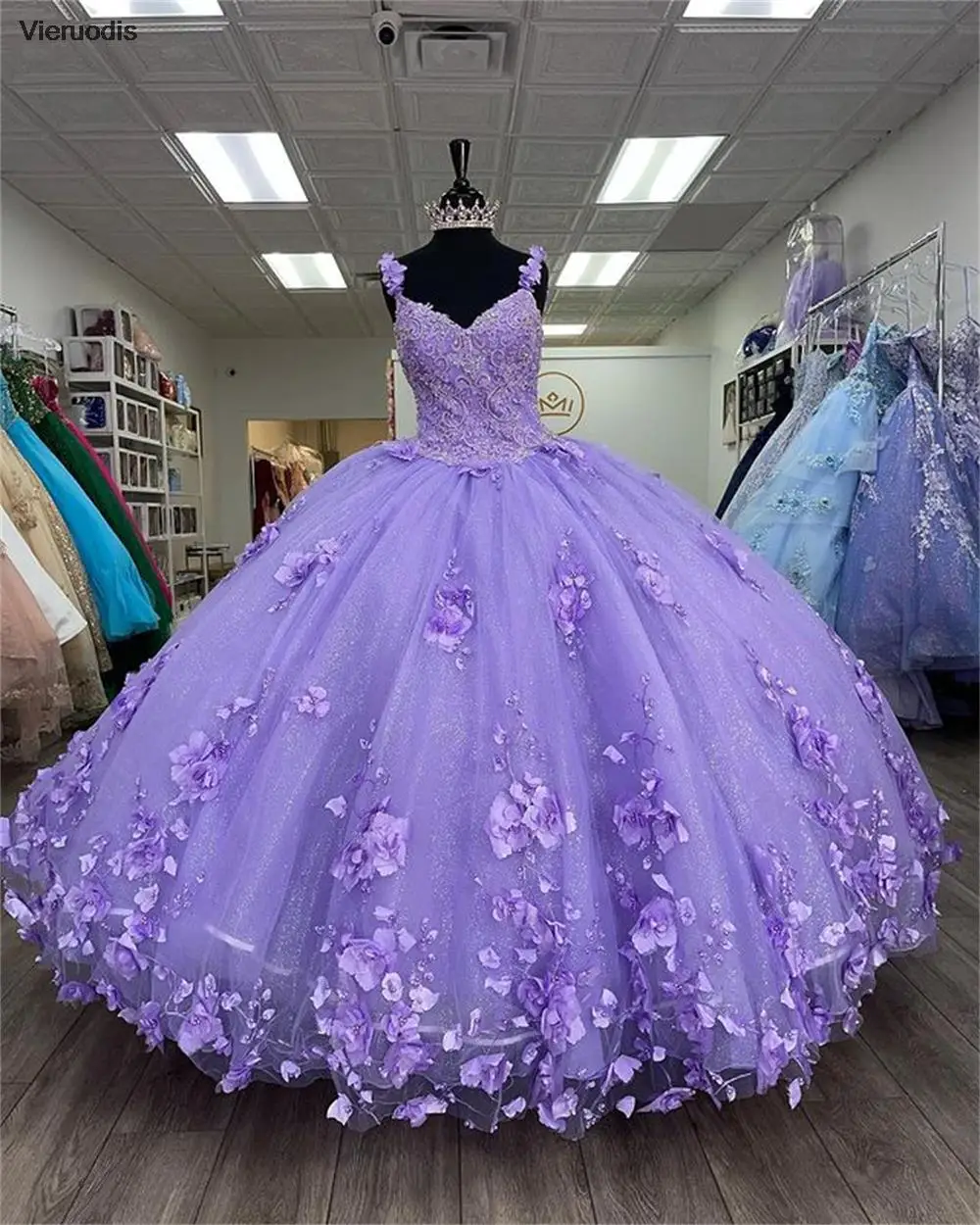 فساتين Quinceanera الأرجوانية الزهور الكشكشة الحبيب الدانتيل متابعة الظهر الحلو 15 الفتيات فستان الأميرة vestidos de quinceañera 2021 #1