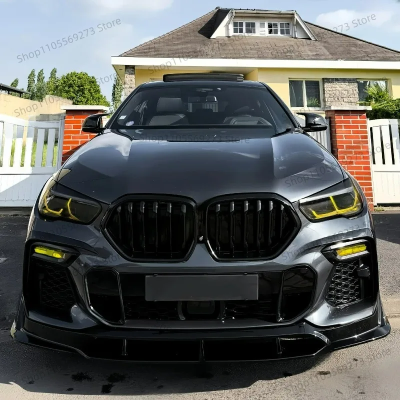 Front Bumper Splitter Lip Spoiler Diffuser&Foglamp Canards Trim For BMW X6 G06 M50i M50d M Sport 2019-2023 Pre-Lci Tuning