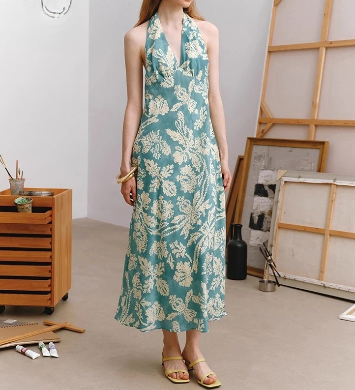 

Элегантное платье с цветочным принтом, женское платье без рукавов с открытой спиной, облегающее платье, летняя праздничная вечеринка, уличная одежда, шикарная тканевая женская одежда