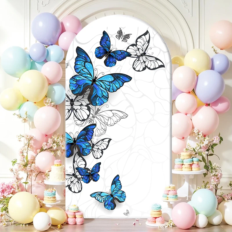 Girl Party Arch Backdrop Cover Quinceanera Sweet 15th Blue Butterfly Girls Birthday Chiara Wall Background Decor Elastic Fabric