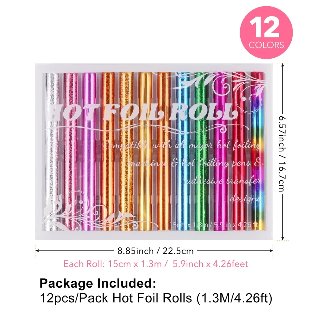 12 Colors Hot Stamping Foil Roll 5.9in x 4.26ft Thermal Heat Activated Foil For Hot Foiling System Wedding Invitation Gift Box