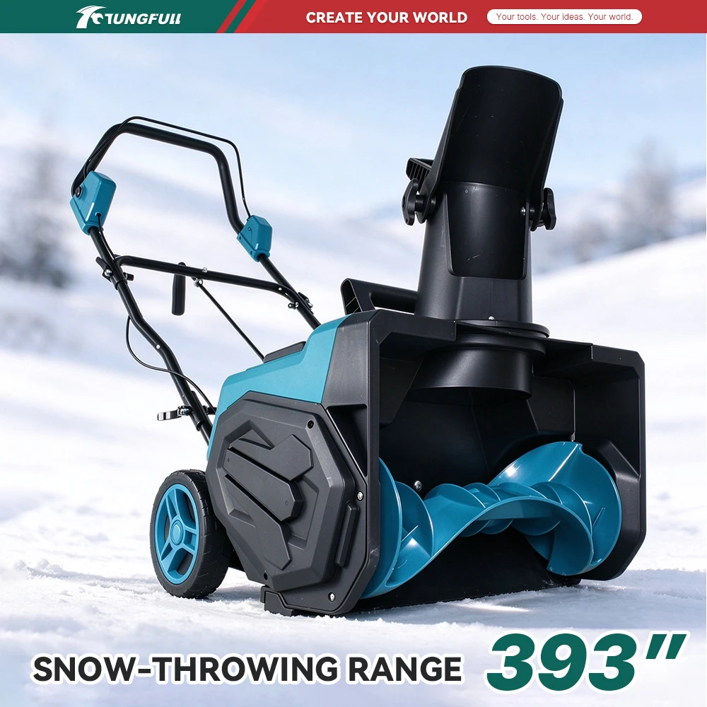 Hand Push Electric Snow Thrower Cordless Snow Blower Wheeled Snow Removal Machine For Driveway Patio Winter Snow Clearing