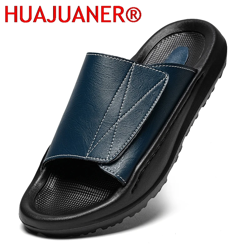 Outdoor Wear Men's Slippers Open-toe Leather Half Drag Sports Beach Shoes Lightweight Male Slides Quick Dry Wading Aqua Shoes