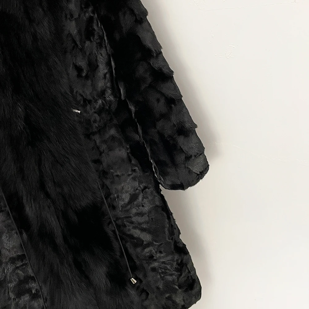 OFTBUY abrigo largo de piel cálida piel de visón auténtica mujer 2025 nuevo Otoño Invierno cuello de piel de zorro Natural mujeres prendas de vestir exteriores de manga larga negro