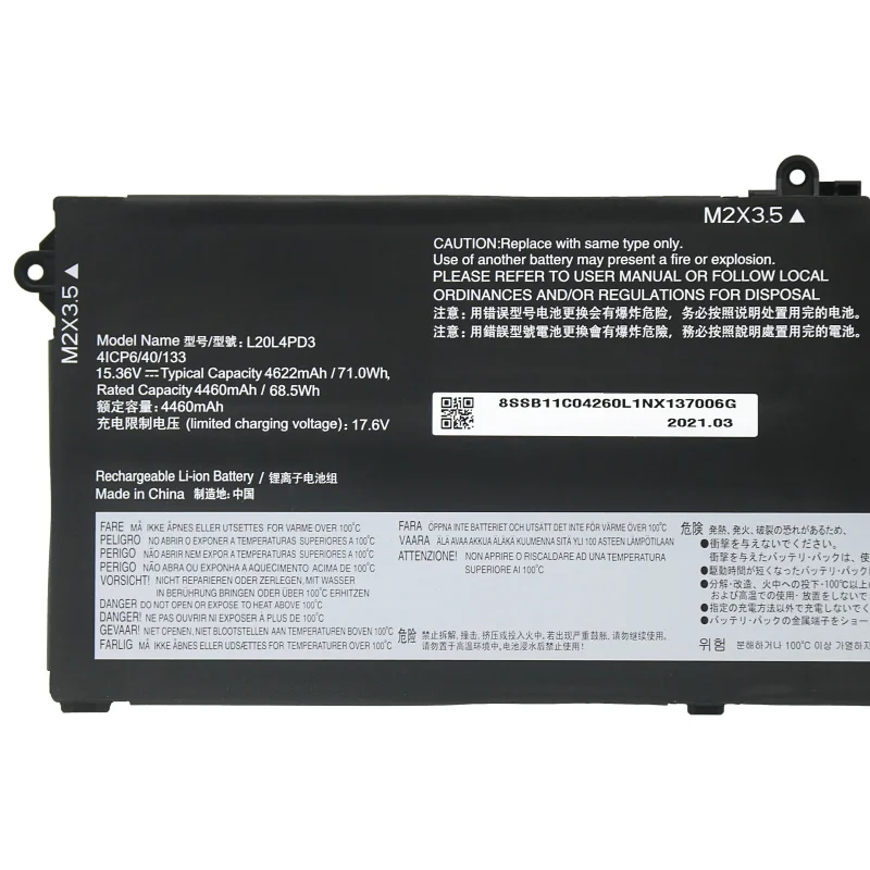 L20M4PD3 Laptop Battery for 16p Gen 2 R9000X2021R L20L4PD3 Notebook 5B11C04261 SB11C04262