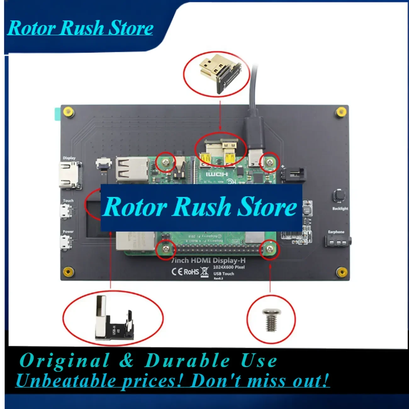 RoRuSLCD IPS Touch Screen 7 Inch Full View For Raspberry Pi HD HDMI Display Capacitive Monitor 5-Point Touch Control