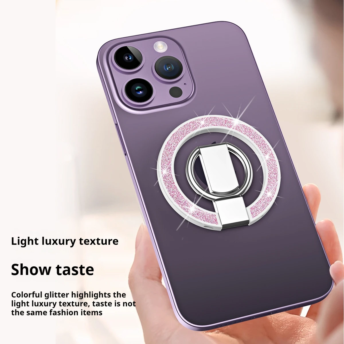 Suporte magnético de anel de dedo com glitter 360 giratório suporte de telefone para magsafe iphone 15 14 13 para suporte magnético dobrável