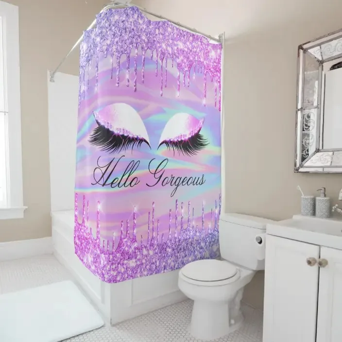 Name Eyelashes Makeup Prince Maiden Drip Hologram Shower Curtain Bathroom Curtain Hook Bathroom Curtain Home Decor Curtain l220