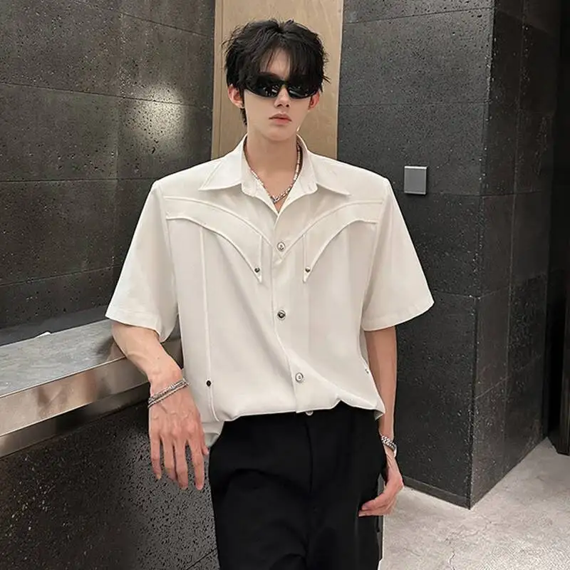 LUZHEN 2026 Summer Solid Color Patchwork Design Short Sleeve Shirts Men's Trendy Elegant Korean Style Casual Male Tops JY7863