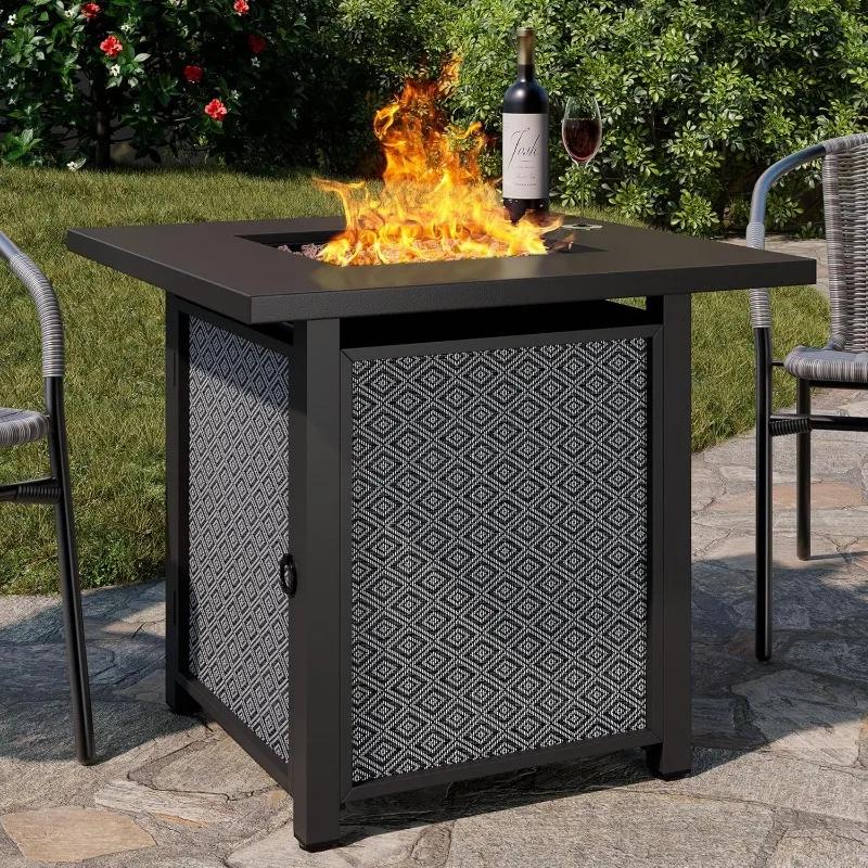 Outdoor Propane Fire Pit Table 28 Inch, Patio Gas Fire Pit, Outdoor Waterproof Cover and Lid