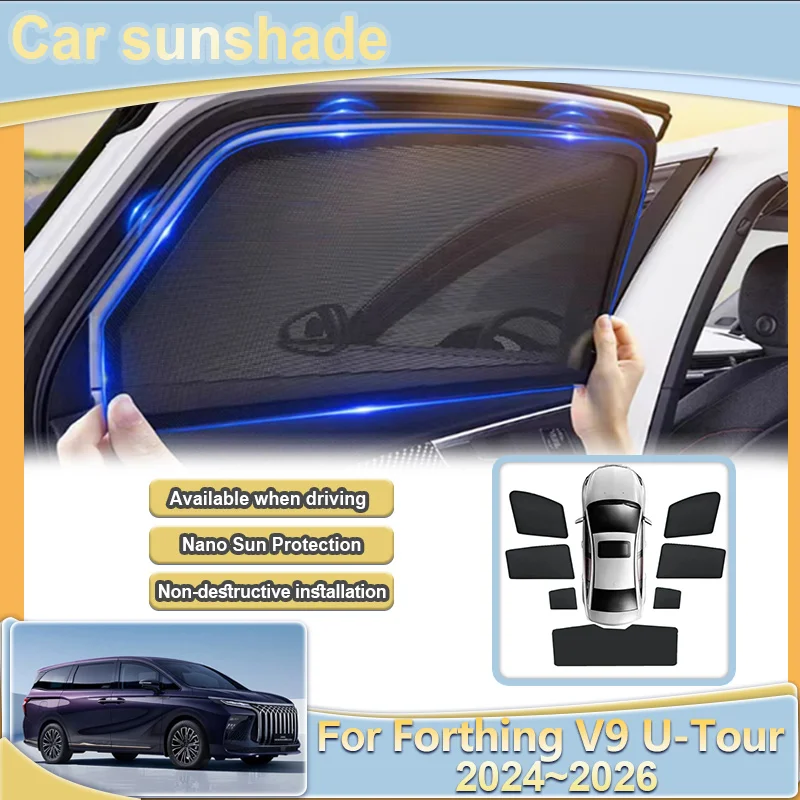 

For Forthing V9 U-Tour Accessories 2024 2025 2026 Xinghai V9 Car Mesh Sun Visors UV Protection Privacy Curtain Auto Accessories