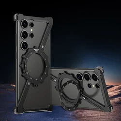 For Samsung Galaxy S22 S23 S24 Ultra S25Ultra Z Shape Metal Frame Phone Case Aluminum Frameless Magnetic Holder Shockproof Cover