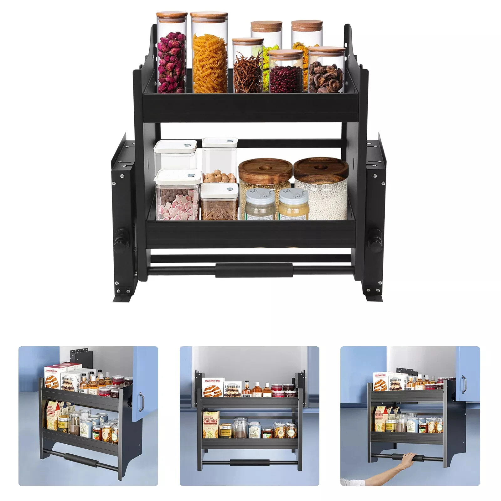 2-Tier Pull-Down Cabinet Shelf - Kitchen Pull-Out Drop-Down Shelf
