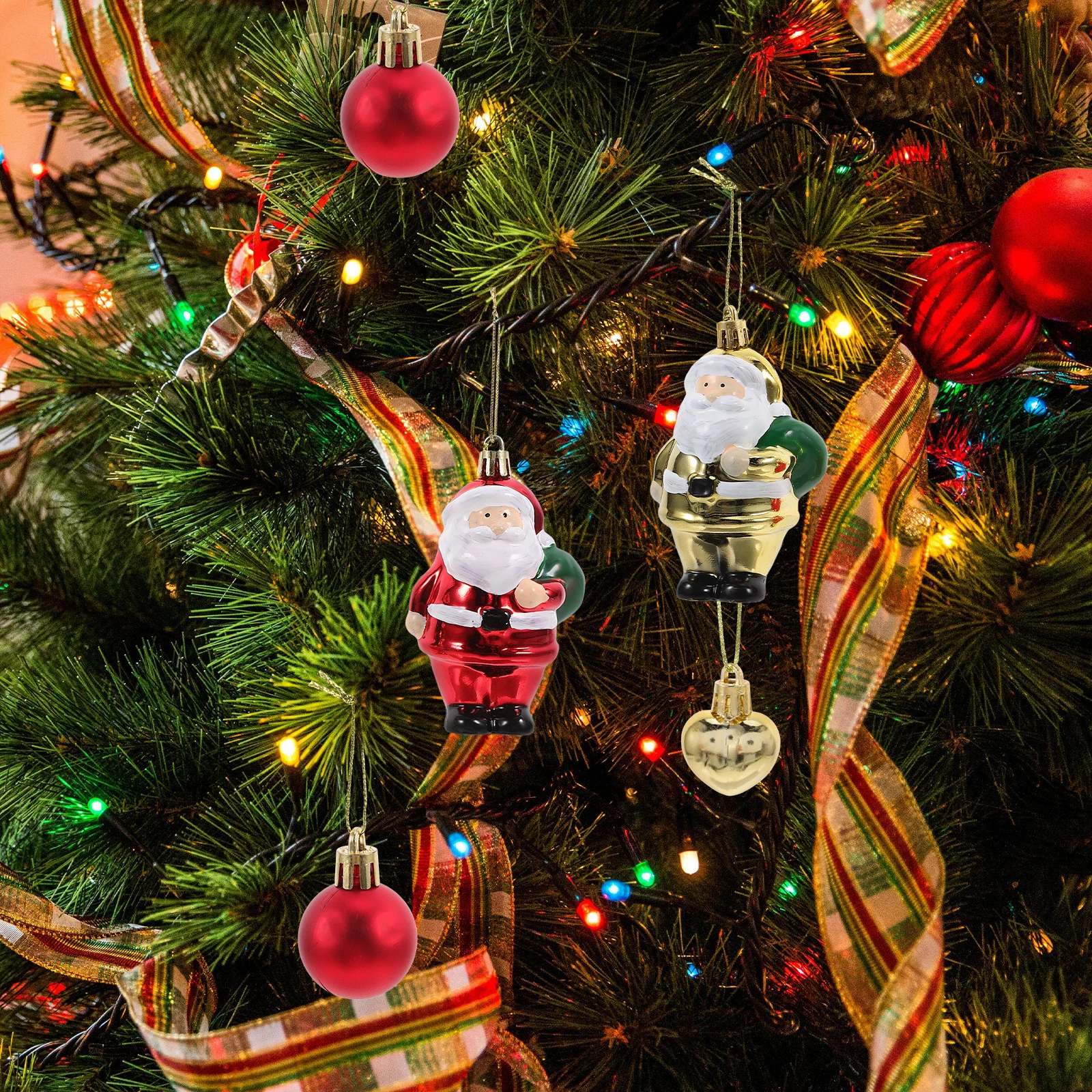 

72Pcs Christmas Ball Hanging Ornaments Set Glittery Painted Plastic Santa Claus Baubles Holiday Tree Decorations Festive Charm