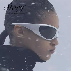 STORY Fashion Y2K Silver Square Sports Sunglasses Women Men Luxury Brand Designer Eagle Sun Glasses Cycling Mirror Shades S2350G