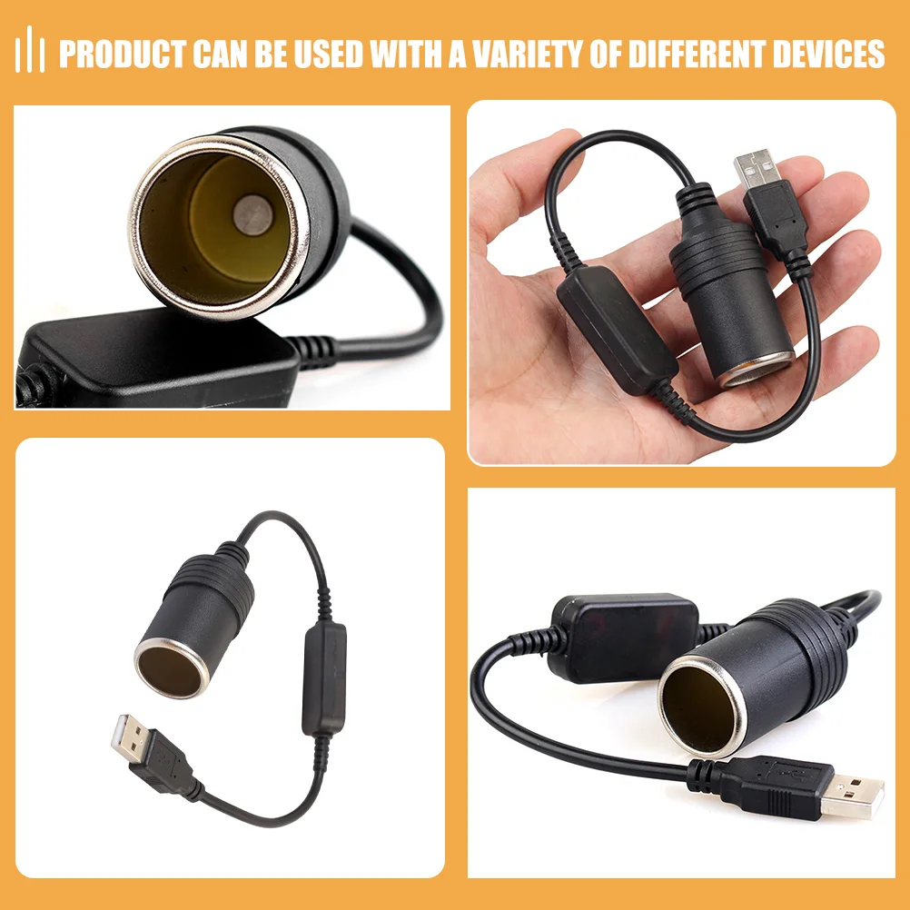 Lighters Boost Cigarette Adapter Female Socket to 12v Car Supplies Cable Converter USB 5v Black