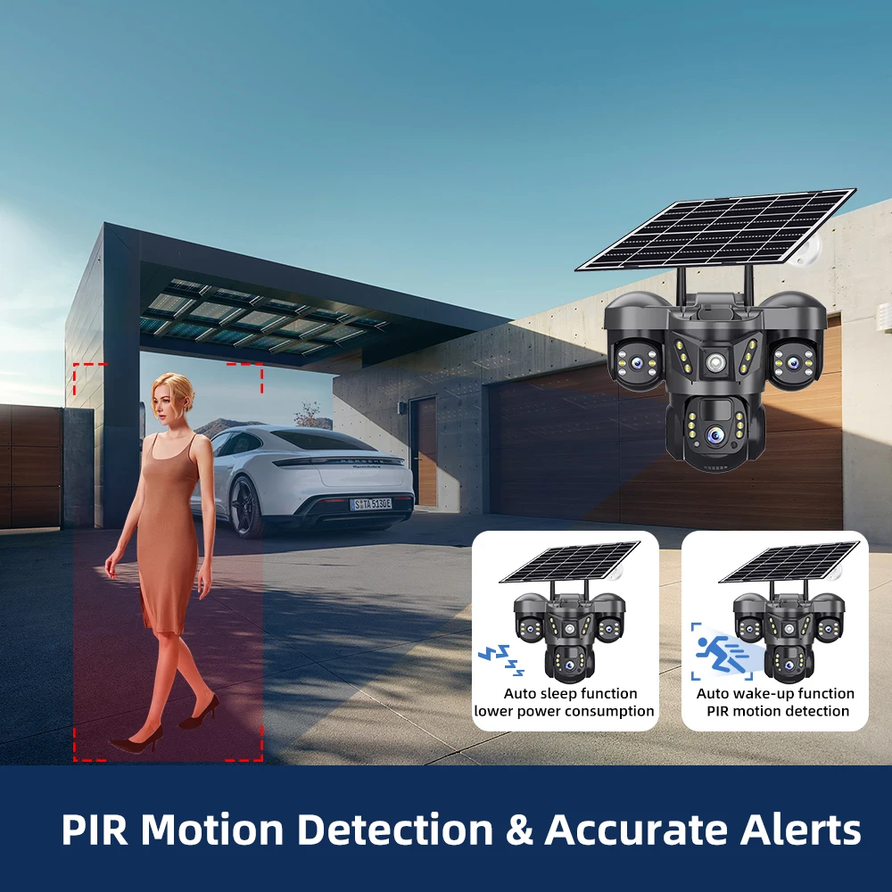 V380 PRO 15MP 10X Zoom Lente Tripla 4G Câmera Solar Ao Ar Livre CCTV PIR Detecção de Movimento Vigilância de Segurança de 3 Tela